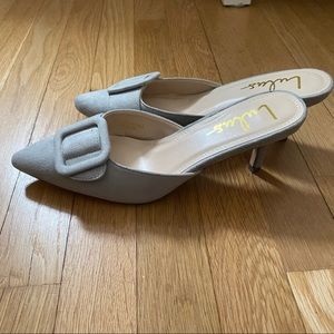 Livingston Grey Suede Buckled Pointed-Toe Mules Size 7
